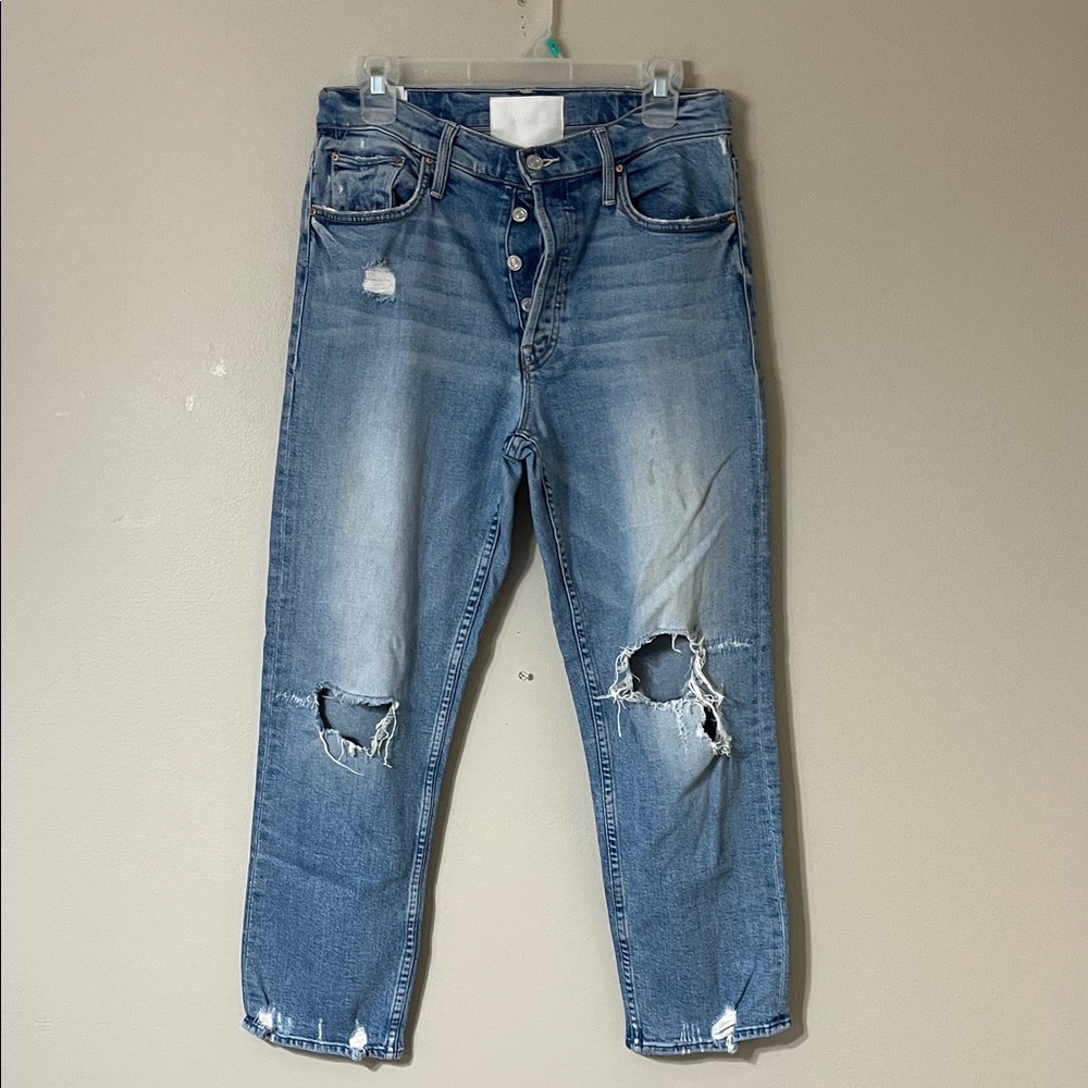 MOTHER High Rise Distressed Blue Jeans